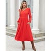 Zeagoo Long Sleeve Midi Dress with Pockets Fall V Neck A-Line Casual Women(Red)