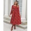 Zeagoo Long Sleeve Midi Dress with Pockets Fall V Neck A-Line Casual Women(Red Floral)