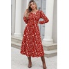 Zeagoo Long Sleeve Midi Dress with Pockets Fall V Neck A-Line Casual Women(Red Floral)