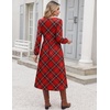 Zeagoo Long Sleeve Midi Dress with Pockets Fall V Neck A-Line Casual Women(Red Plaid)