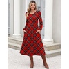 Zeagoo Long Sleeve Midi Dress with Pockets Fall V Neck A-Line Casual Women(Red Plaid)