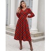 Zeagoo Long Sleeve Midi Dress with Pockets Fall V Neck A-Line Casual Women(Red Plaid)