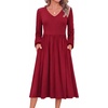 Zeagoo Long Sleeve Midi Dress with Pockets Fall V Neck A-Line Casual Women(Wine Red)