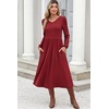 Zeagoo Long Sleeve Midi Dress with Pockets Fall V Neck A-Line Casual Women(Wine Red)