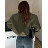 Zeagoo Women Bomber Jacket Button Down Varsity Jackets Casual Shacket(Army Green)