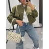 Zeagoo Women Bomber Jacket Button Down Varsity Jackets Casual Shacket(Army Green)