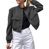 Zeagoo Women Bomber Jacket Button Down Varsity Jackets Casual Shacket(Dark Grey)