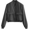 Zeagoo Women Bomber Jacket Button Down Varsity Jackets Casual Shacket(Dark Grey)