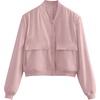Zeagoo Women Bomber Jacket Button Down Varsity Jackets Casual Shacket(Pink)