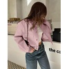 Zeagoo Women Bomber Jacket Button Down Varsity Jackets Casual Shacket(Pink)