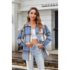 Zeagoo Women Flannel Shacket Jacket Plaid Button Down Long Sleeve Shirt(Blue Plaid-gw354)