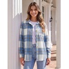Zeagoo Women Flannel Shacket Jacket Plaid Button Down Long Sleeve Shirt(Blue-gz870)