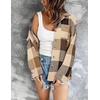 Zeagoo Women Flannel Shacket Jacket Plaid Button Down Long Sleeve Shirt(Brown 2)