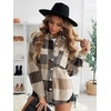 Zeagoo Women Flannel Shacket Jacket Plaid Button Down Long Sleeve Shirt(Brown 2)