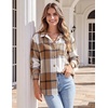 Zeagoo Women Flannel Shacket Jacket Plaid Button Down Long Sleeve Shirt(Brown-gz554)