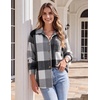 Zeagoo Women Flannel Shacket Jacket Plaid Button Down Long Sleeve Shirt(Grey Black-gw39)