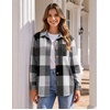 Zeagoo Women Flannel Shacket Jacket Plaid Button Down Long Sleeve Shirt(Grey Black-gw39)