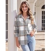 Zeagoo Women Flannel Shacket Jacket Plaid Button Down Long Sleeve Shirt(Grey-gw568)