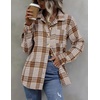 Zeagoo Women Flannel Shacket Jacket Plaid Button Down Long Sleeve Shirt(Houndstooth 2)