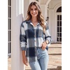 Zeagoo Women Flannel Shacket Jacket Plaid Button Down Long Sleeve Shirt(Navy Plaid-gz547)