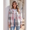 Zeagoo Women Flannel Shacket Jacket Plaid Button Down Long Sleeve Shirt(Pink Grey-gz695)