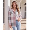 Zeagoo Women Flannel Shacket Jacket Plaid Button Down Long Sleeve Shirt(Pink Grey-gz695)