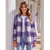 Zeagoo Women Flannel Shacket Jacket Plaid Button Down Long Sleeve Shirt(Purple-gz680)