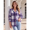 Zeagoo Women Flannel Shacket Jacket Plaid Button Down Long Sleeve Shirt(Purple-gz680)
