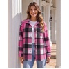 Zeagoo Women Flannel Shacket Jacket Plaid Button Down Long Sleeve Shirt(Rose Red-gw44)