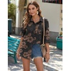 Zeagoo Womens Button Down Shirts Long Sleeve Casual Cotton Gauze Tops(Black Hawaiian)