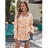 Zeagoo Womens Button Down Shirts Long Sleeve Casual Cotton Gauze Tops(Orange Tropical)