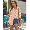 Zeagoo Womens Button Down Shirts Long Sleeve Casual Cotton Gauze Tops(Orange Tropical)