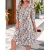 Zeagoo Womens Dresses 3/4 Sleeve Casual Fall A Line Midi Dress with Pockets(Apricot Purple Flower)