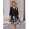 Zeagoo Womens Dresses 3/4 Sleeve Casual Fall A Line Midi Dress with Pockets(Black White Floral)