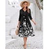 Zeagoo Womens Dresses 3/4 Sleeve Casual Fall A Line Midi Dress with Pockets(Black White Floral)