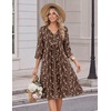 Zeagoo Womens Dresses 3/4 Sleeve Casual Fall A Line Midi Dress with Pockets(Brown Floral)