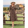 Zeagoo Womens Dresses 3/4 Sleeve Casual Fall A Line Midi Dress with Pockets(Brown Floral)