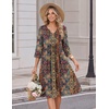 Zeagoo Womens Dresses 3/4 Sleeve Casual Fall A Line Midi Dress with Pockets(Ethnic Print 01)