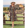 Zeagoo Womens Dresses 3/4 Sleeve Casual Fall A Line Midi Dress with Pockets(Ethnic Print 01)