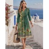 Zeagoo Womens Dresses 3/4 Sleeve Casual Fall A Line Midi Dress with Pockets(Ethnic Print 02)