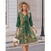Zeagoo Womens Dresses 3/4 Sleeve Casual Fall A Line Midi Dress with Pockets(Ethnic Print 02)