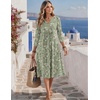 Zeagoo Womens Dresses 3/4 Sleeve Casual Fall A Line Midi Dress with Pockets(Green White Flower)