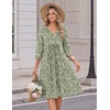 Zeagoo Womens Dresses 3/4 Sleeve Casual Fall A Line Midi Dress with Pockets(Green White Flower)
