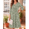Zeagoo Womens Dresses 3/4 Sleeve Casual Fall A Line Midi Dress with Pockets(Green White Flower)