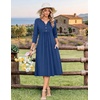 Zeagoo Womens Dresses 3/4 Sleeve Casual Fall A Line Midi Dress with Pockets(Navy Blue 01)
