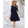Zeagoo Womens Dresses 3/4 Sleeve Casual Fall A Line Midi Dress with Pockets(Navy Blue)