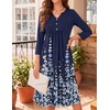Zeagoo Womens Dresses 3/4 Sleeve Casual Fall A Line Midi Dress with Pockets(Navy Blue Floral)