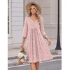 Zeagoo Womens Dresses 3/4 Sleeve Casual Fall A Line Midi Dress with Pockets(Pink Dot)
