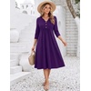 Zeagoo Womens Dresses 3/4 Sleeve Casual Fall A Line Midi Dress with Pockets(Purple)