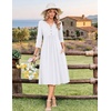 Zeagoo Womens Dresses 3/4 Sleeve Casual Fall A Line Midi Dress with Pockets(White)